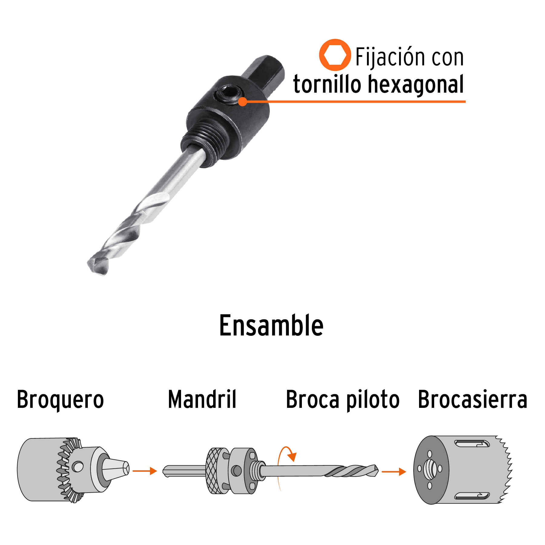 Mandril para brocasierras bimetálicas 3/8"