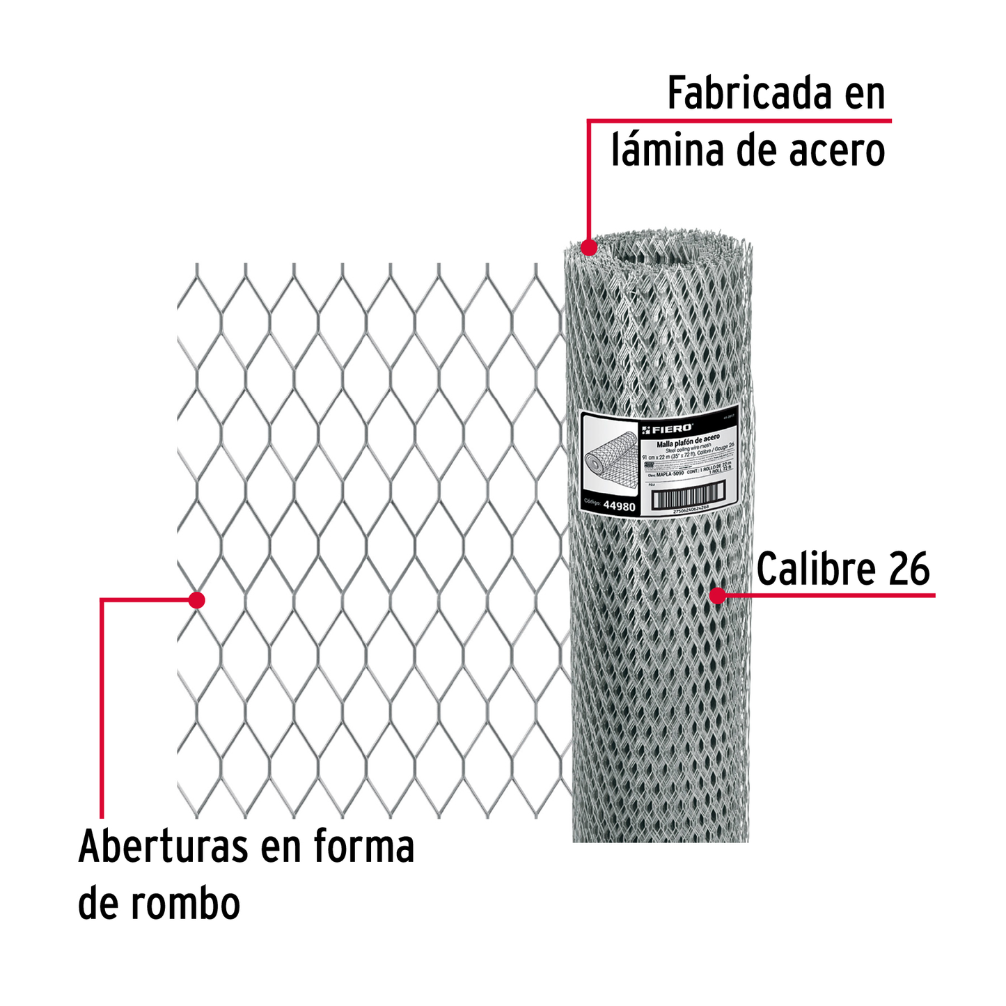 Malla plafón modelo 500, 0.90 X 22 m