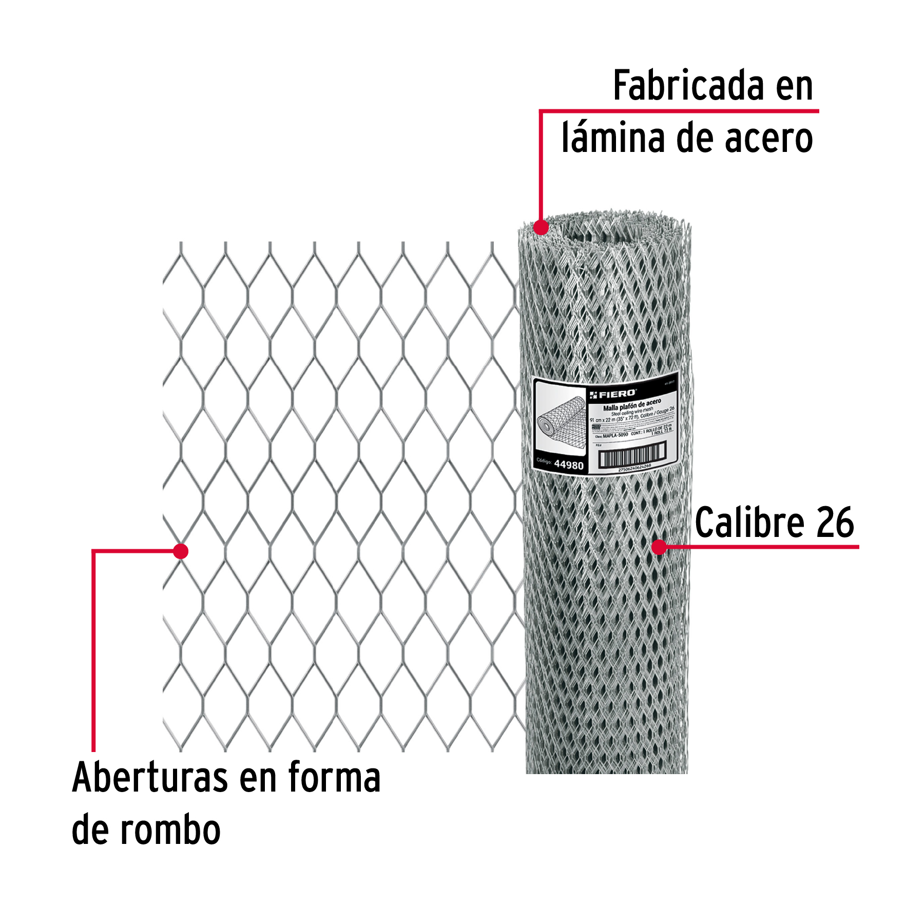 Malla plafón modelo 500, 0.90 X 22 m