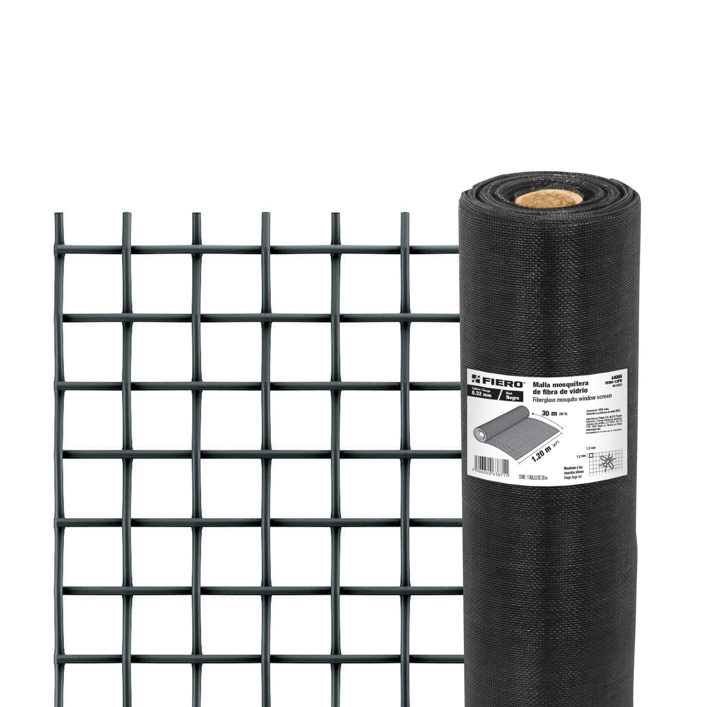 Malla mosquitera, fibra de vidrio, negra, 1.20 x 30 m sustituto 44982