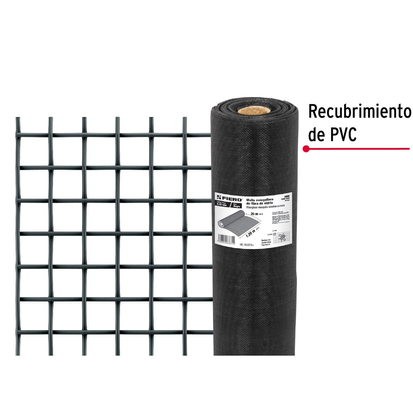 Malla mosquitera, fibra de vidrio, negra, 1.20 x 30 m sustituto 44982