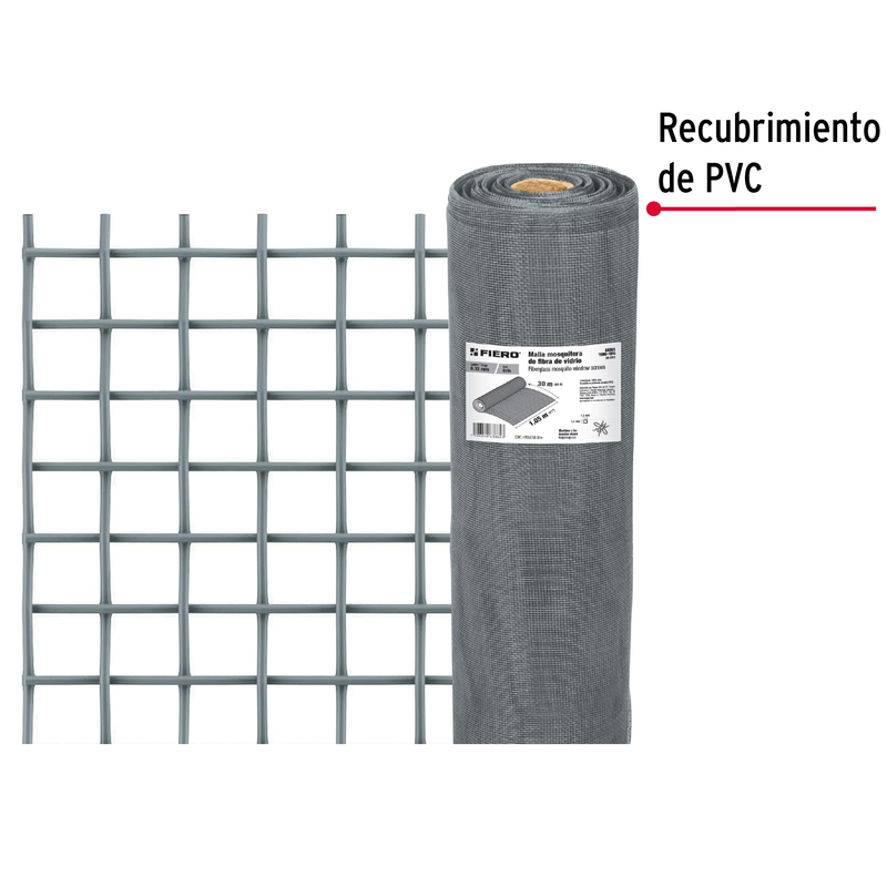 Malla mosquitera, fibra de vidrio, gris, 1.05 x 30 m