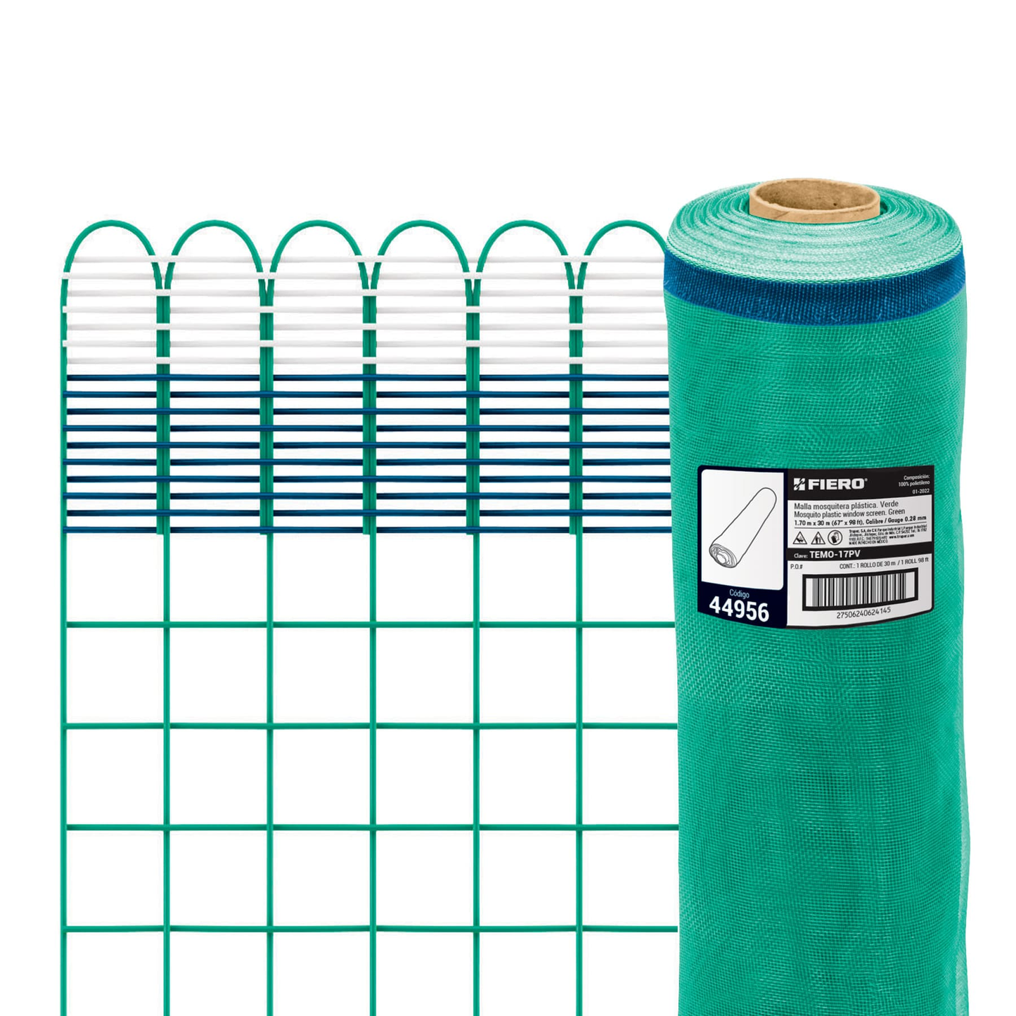 Malla mosquitera plástica, 1.70 x 30 m, verde