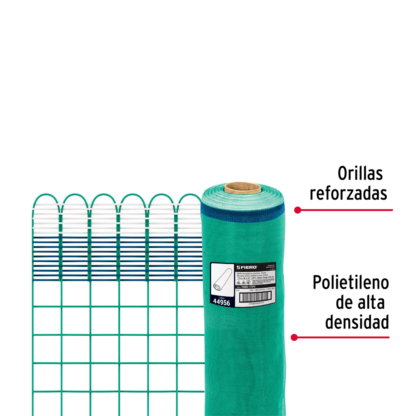 Malla mosquitera plástica, 1.70 x 30 m, verde
