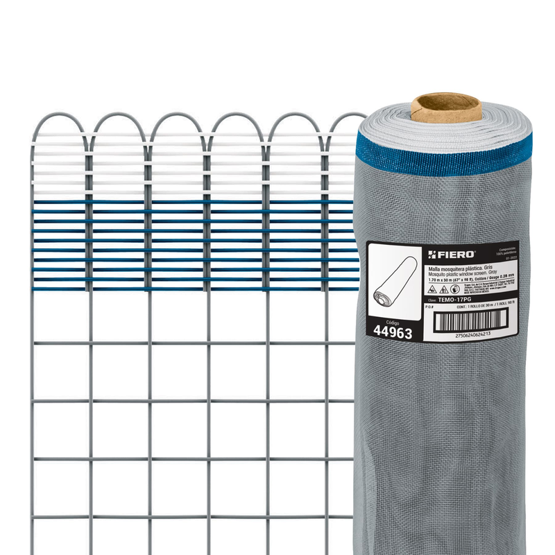 Malla mosquitera plástica, 1.70 x 30 m, gris