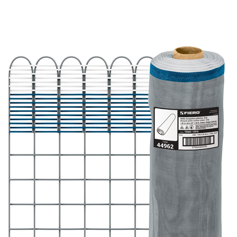 Malla mosquitera plástica, 1.50 x 30 m, gris