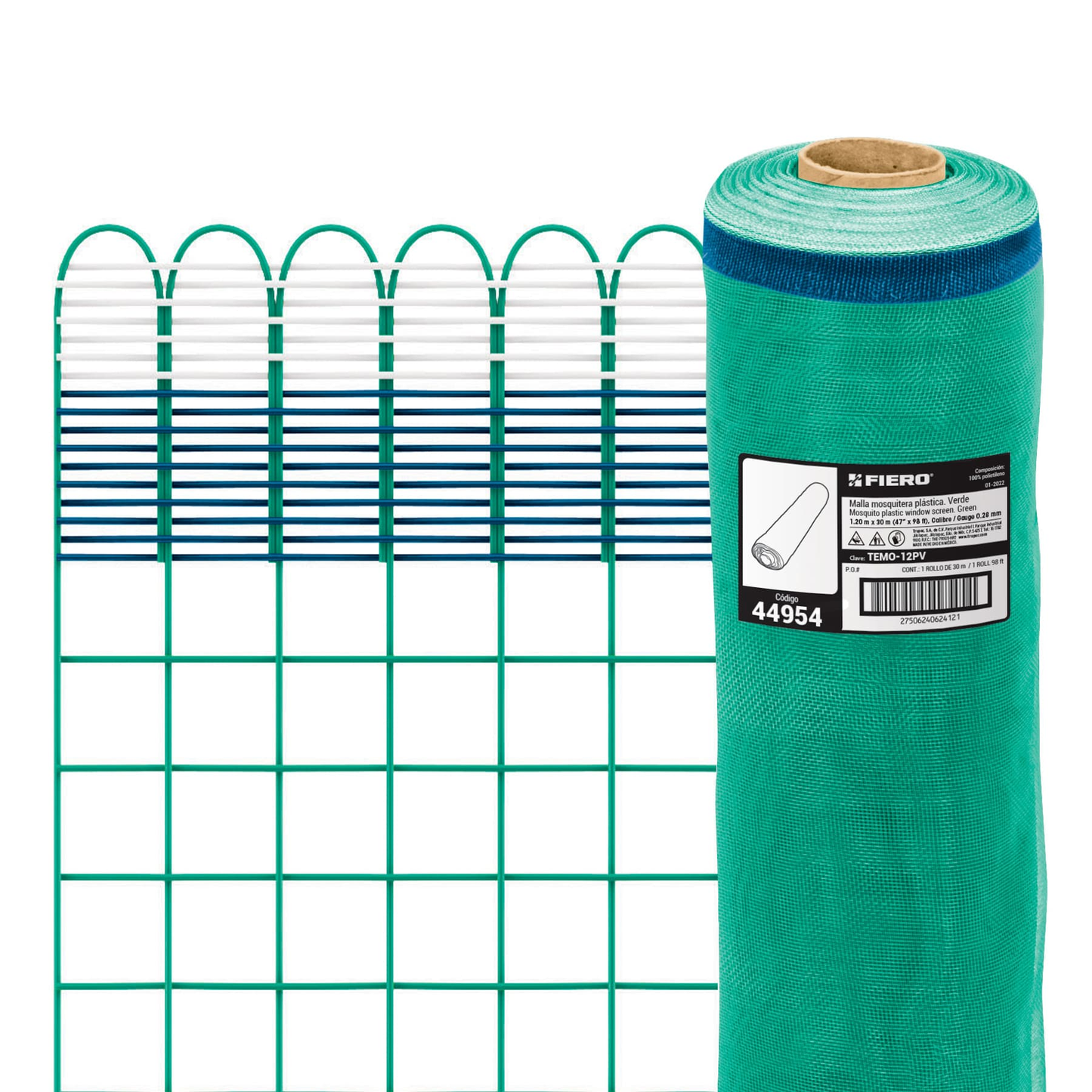 Malla mosquitera plástica, 1.20 x 30 m, verde