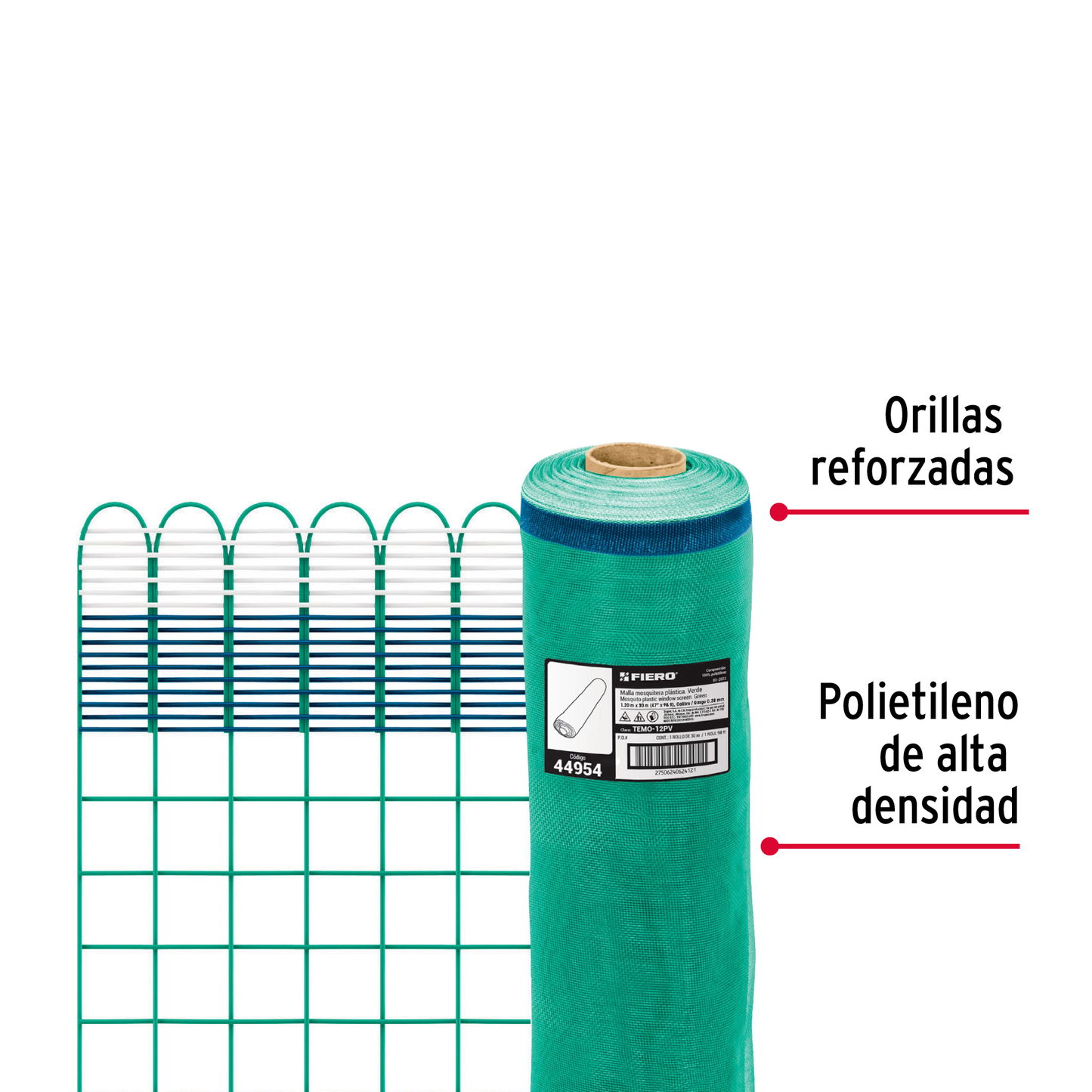 Malla mosquitera plástica, 1.20 x 30 m, verde