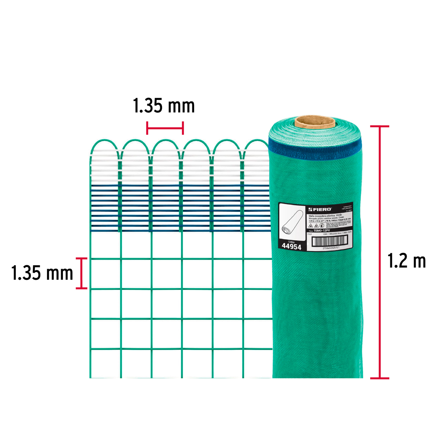 Malla mosquitera plástica, 1.20 x 30 m, verde
