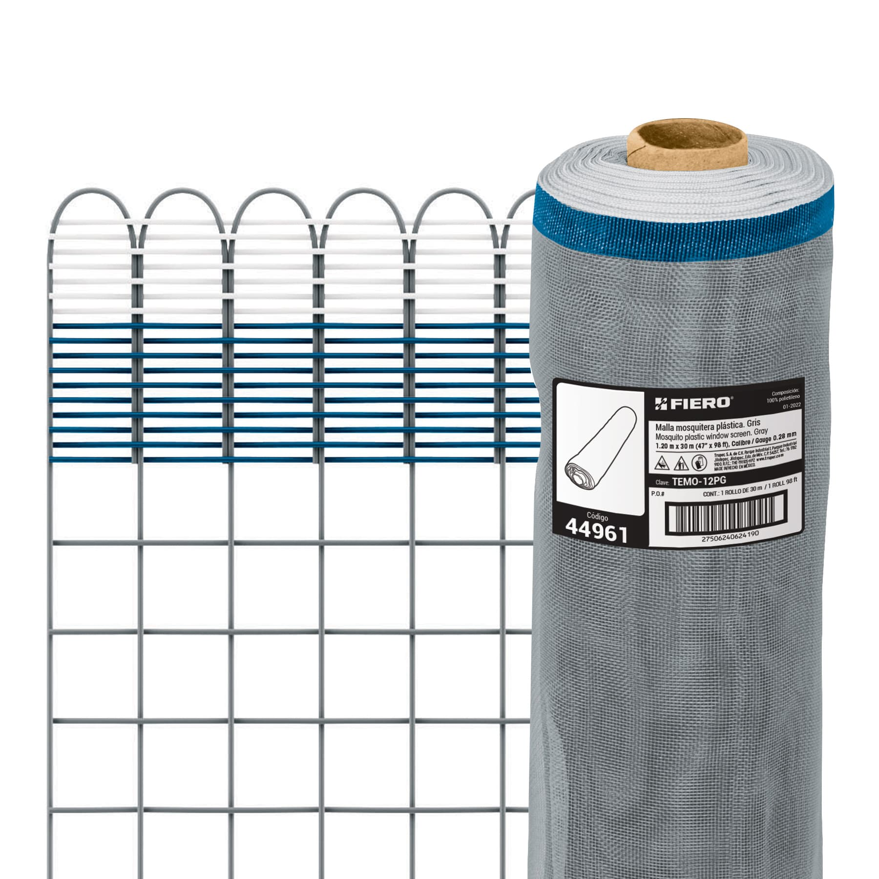 Malla mosquitera plástica, 1.20 x 30 m, gris