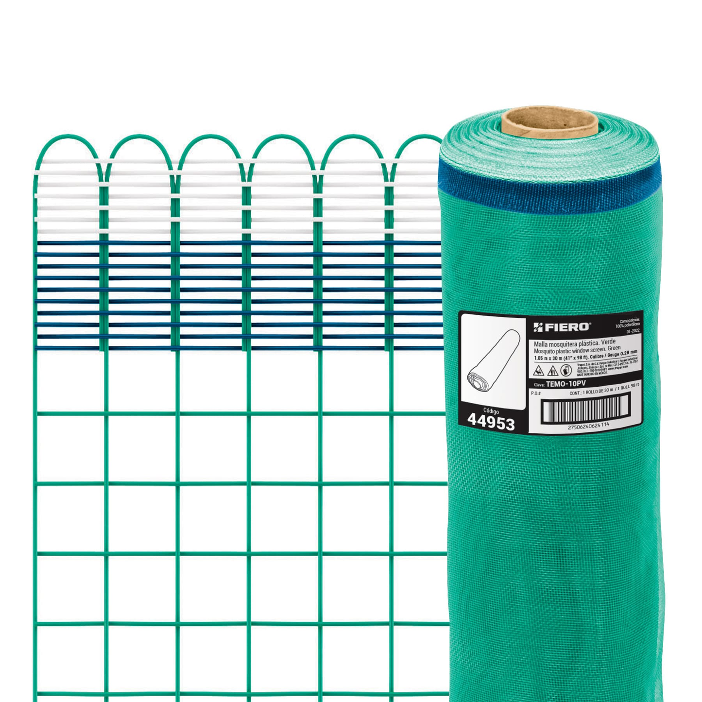 Malla mosquitera plástica, 1.05 x 30 m, verde