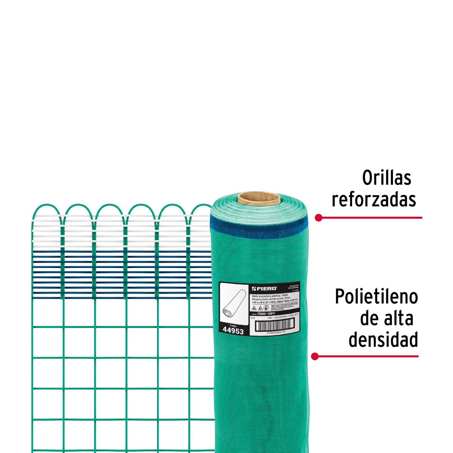 Malla mosquitera plástica, 1.05 x 30 m, verde