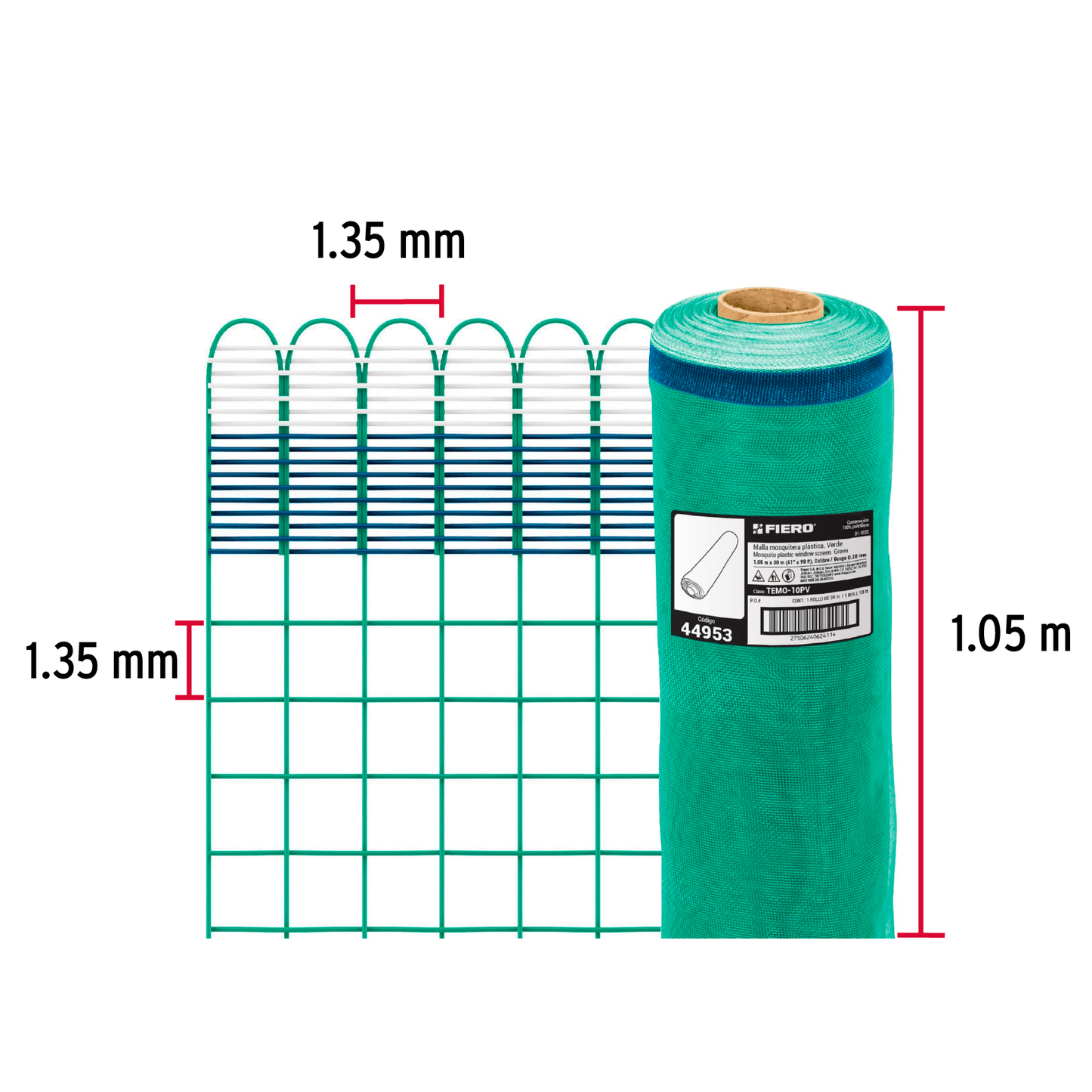 Malla mosquitera plástica, 1.05 x 30 m, verde