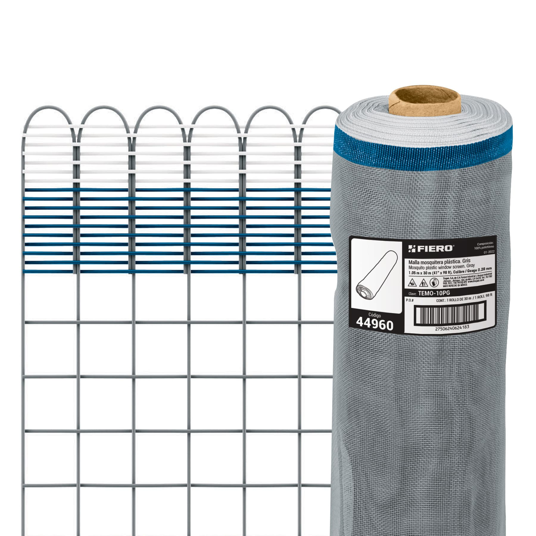 Malla mosquitera plástica, 1.05 x 30 m, gris