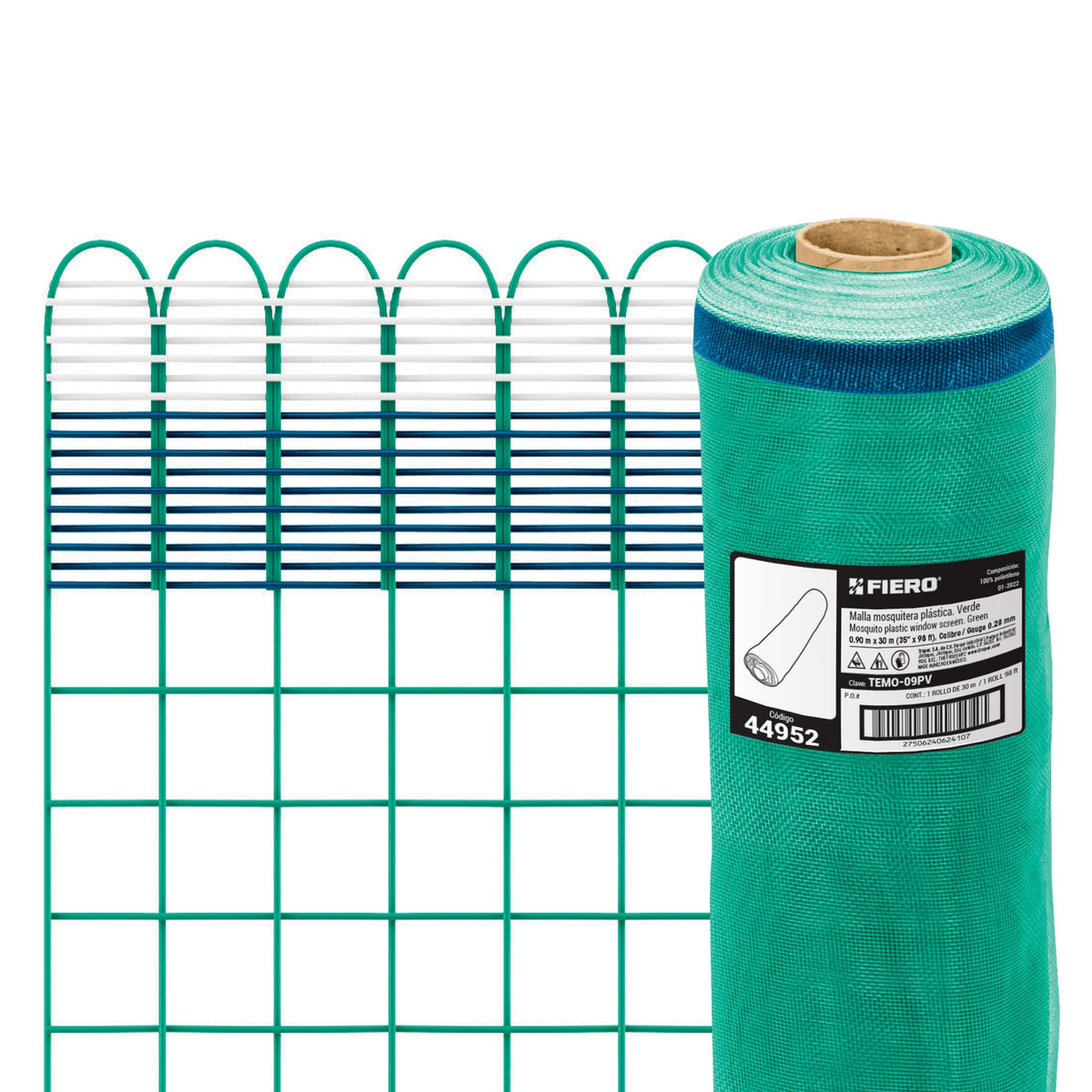 Malla mosquitera plástica, 0.90 x 30 m, verde
