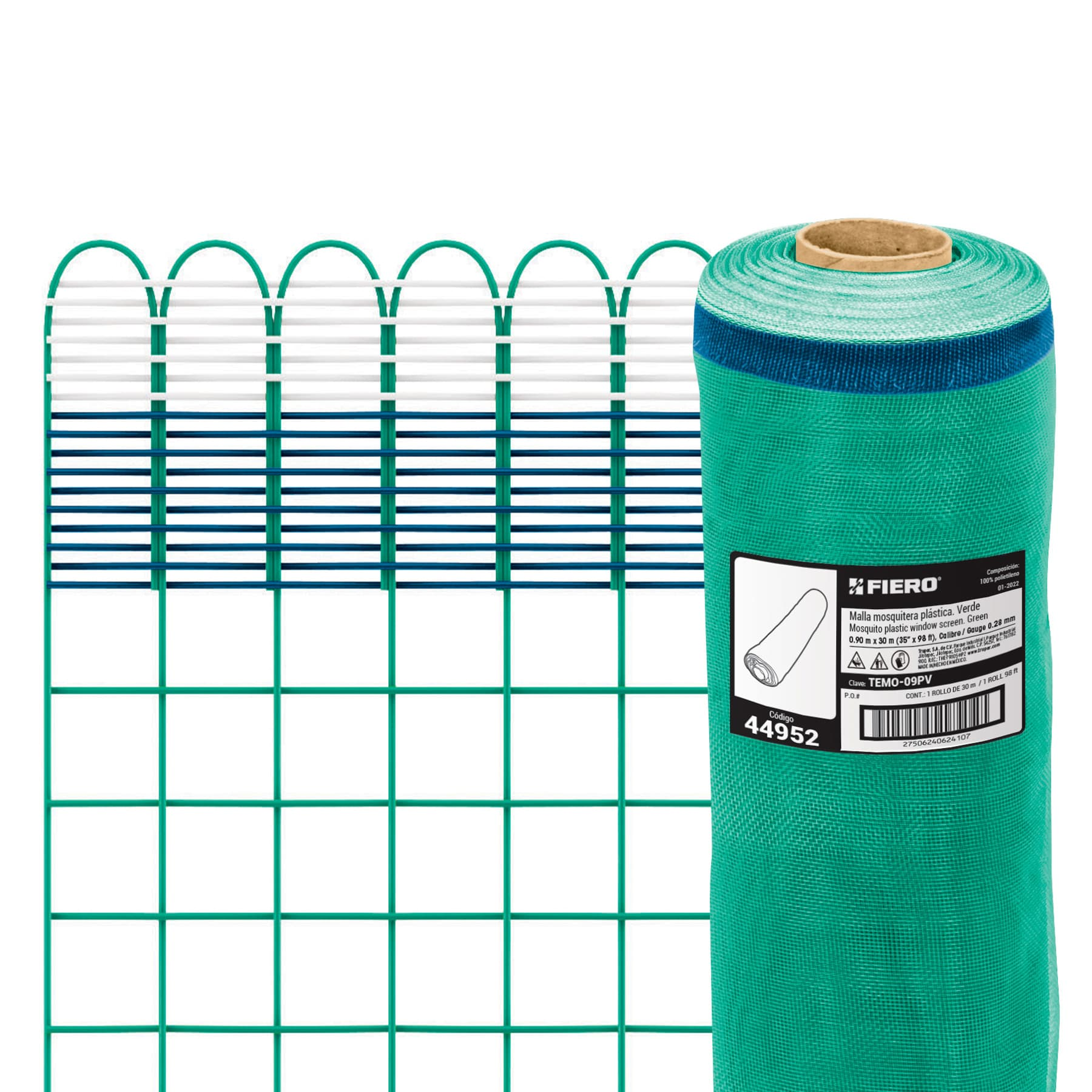 Malla mosquitera plástica, 0.90 x 30 m, verde