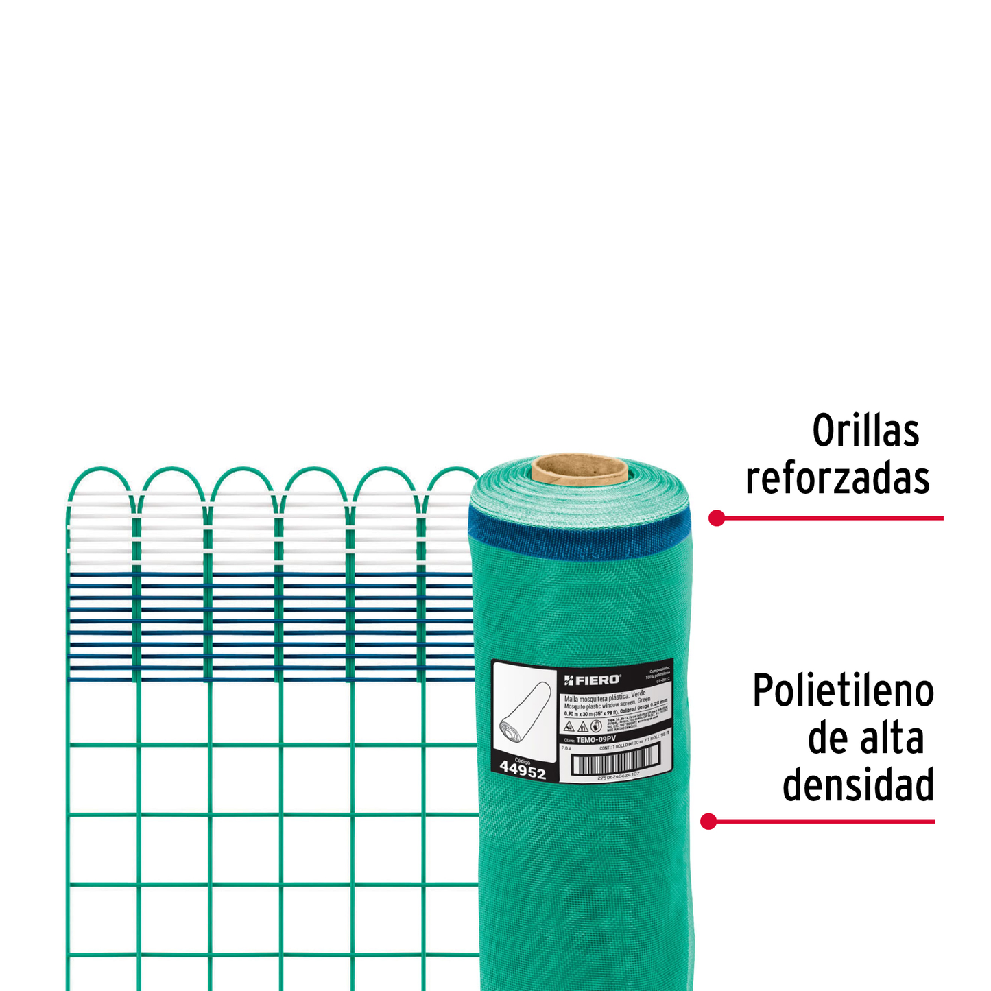 Malla mosquitera plástica, 0.90 x 30 m, verde