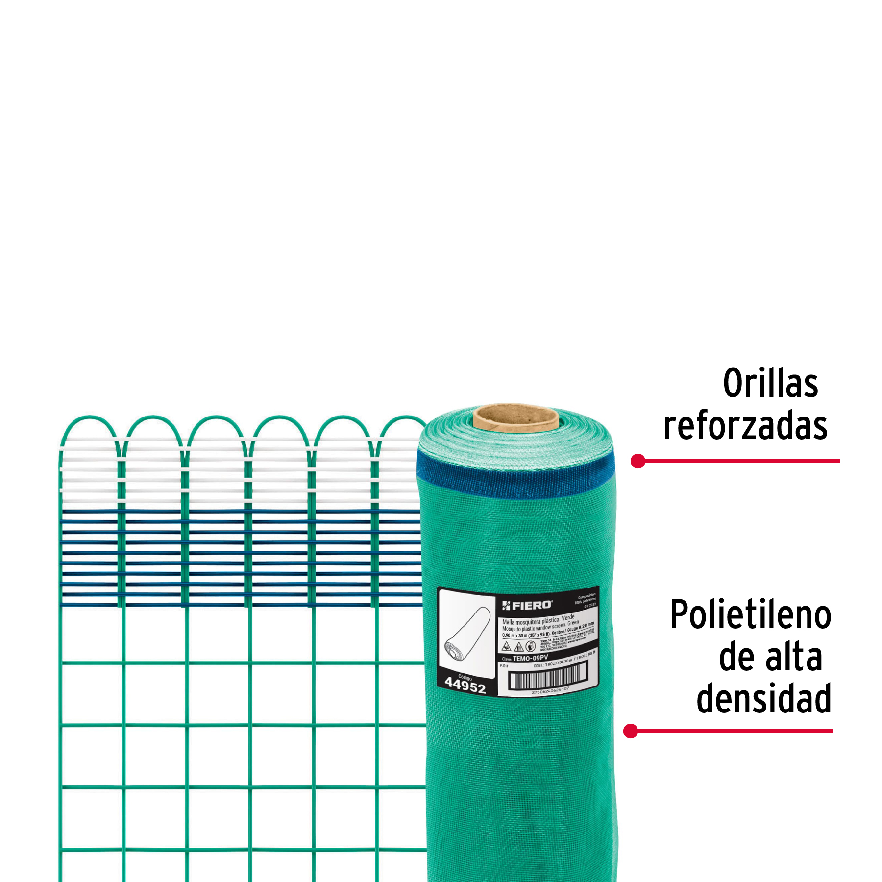 Malla mosquitera plástica, 0.90 x 30 m, verde