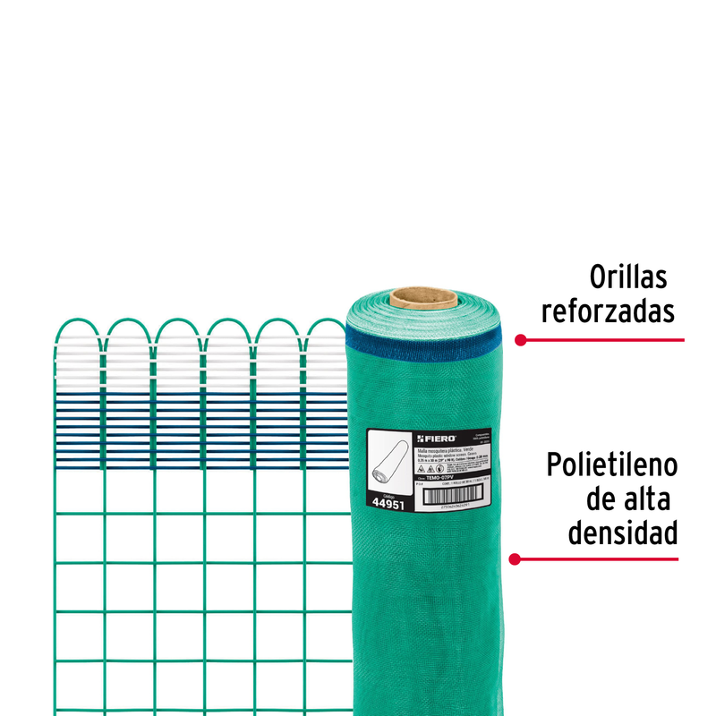 Malla mosquitera plástica, 0.75 x 30 m, verde