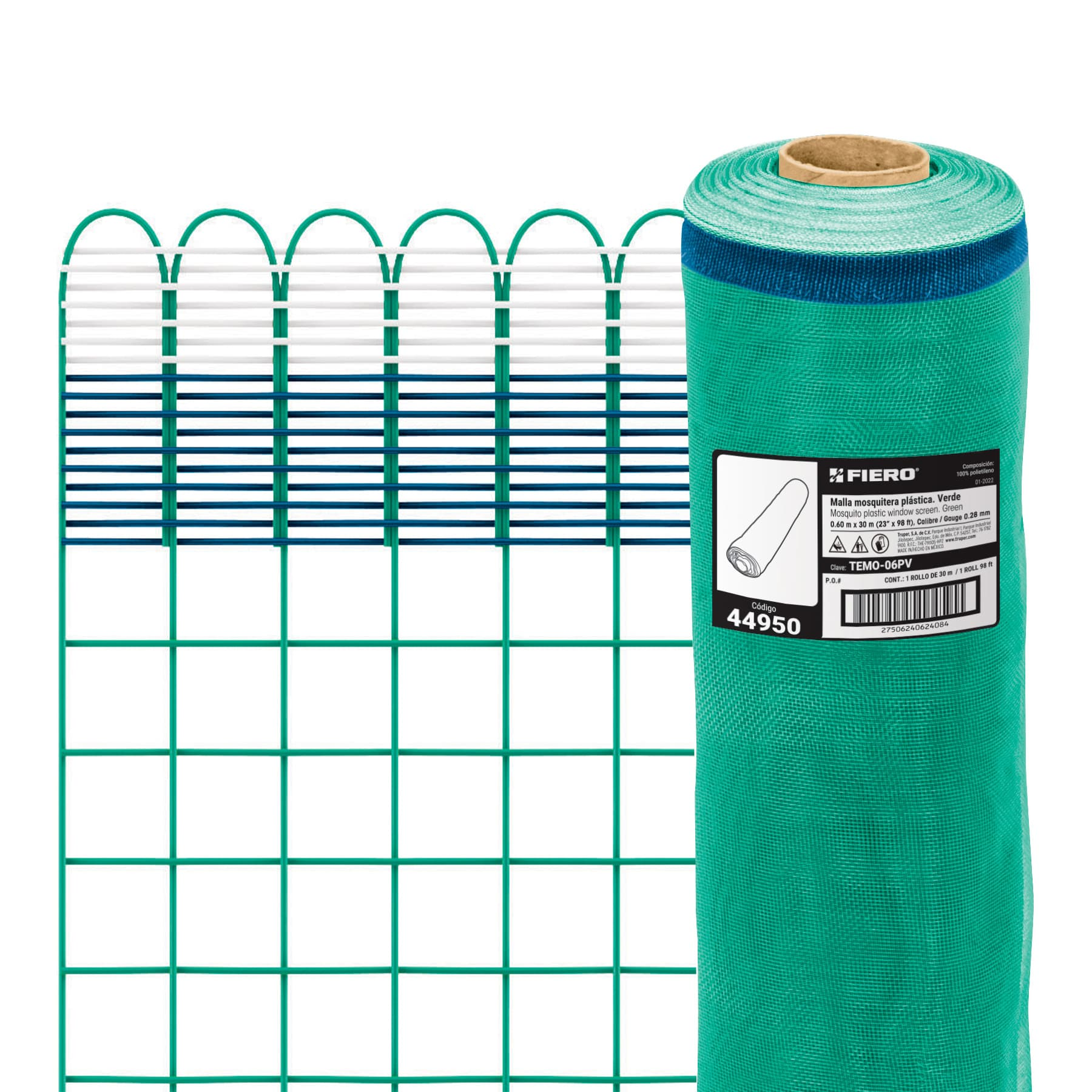 Malla mosquitera plástica, 0.60 x 30 m, verde