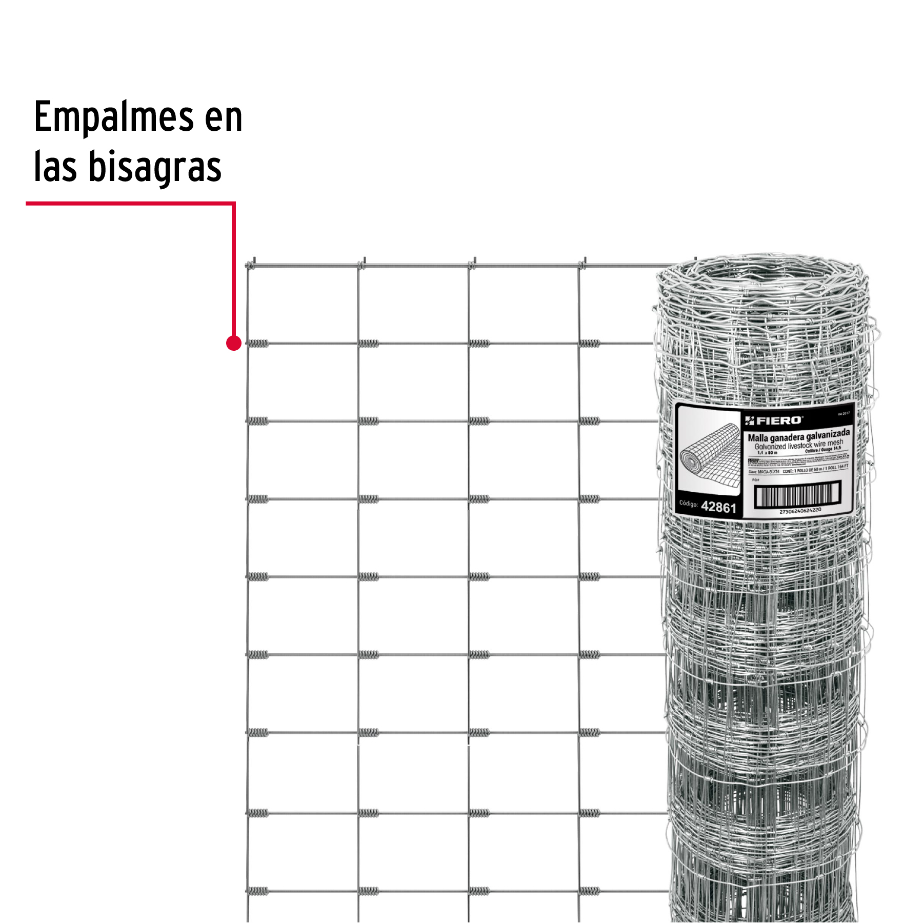 Malla ganadera de acero galvanizado, 1.40 X 50 m