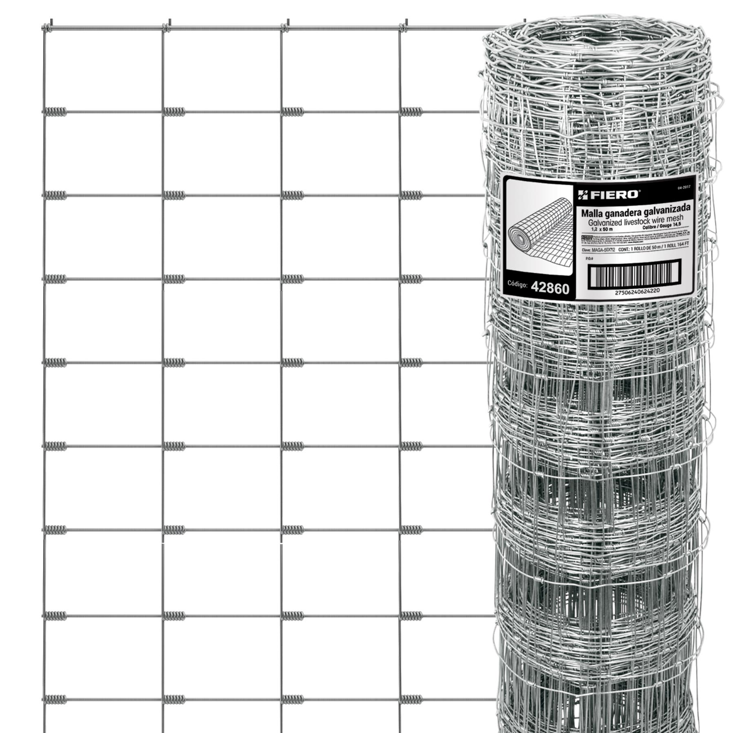 Malla ganadera de acero galvanizado, 1.20 X 50 m