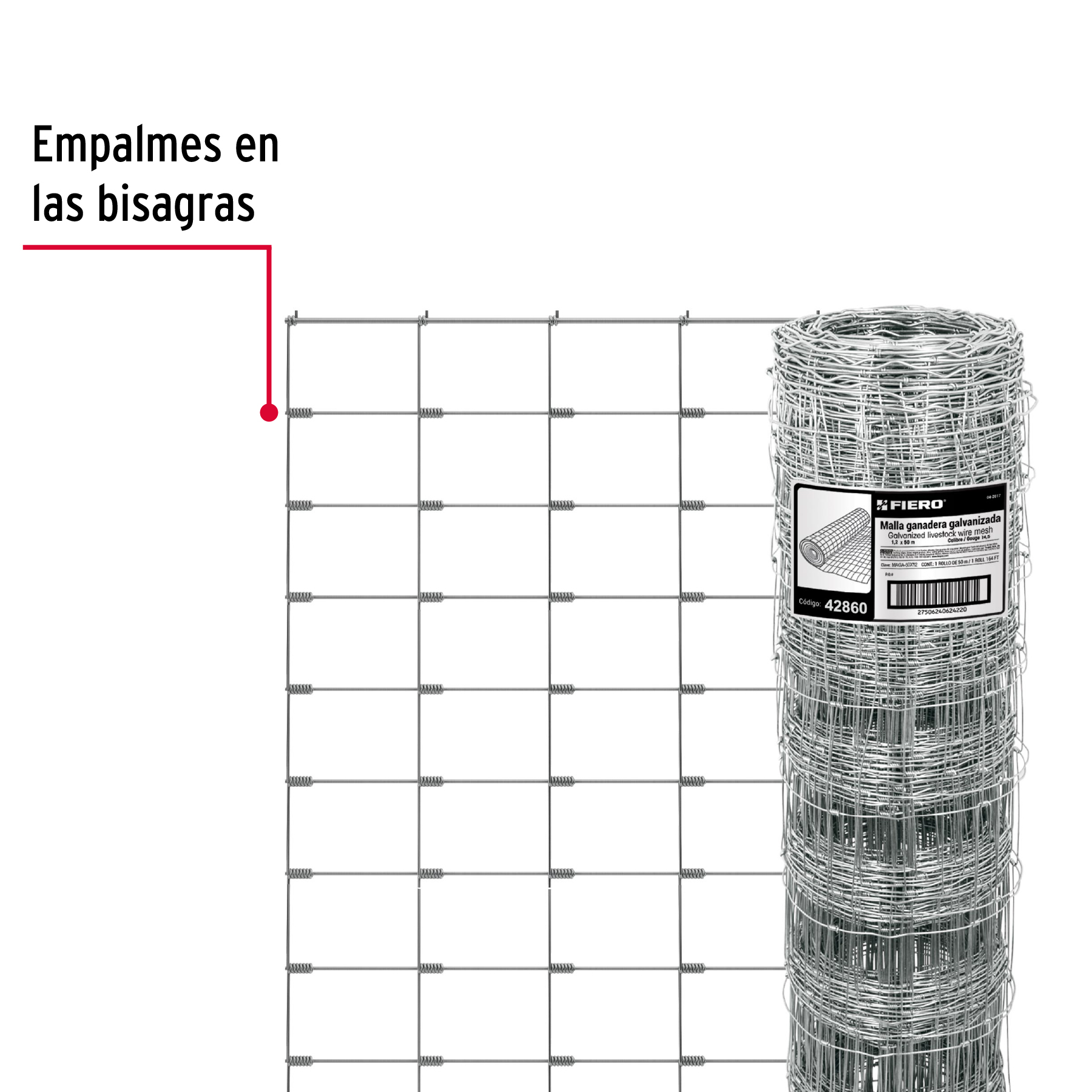 Malla ganadera de acero galvanizado, 1.20 X 50 m