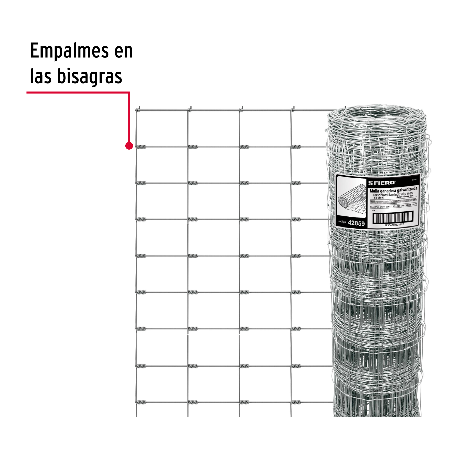Malla ganadera de acero galvanizado, 1.0 X 50 m