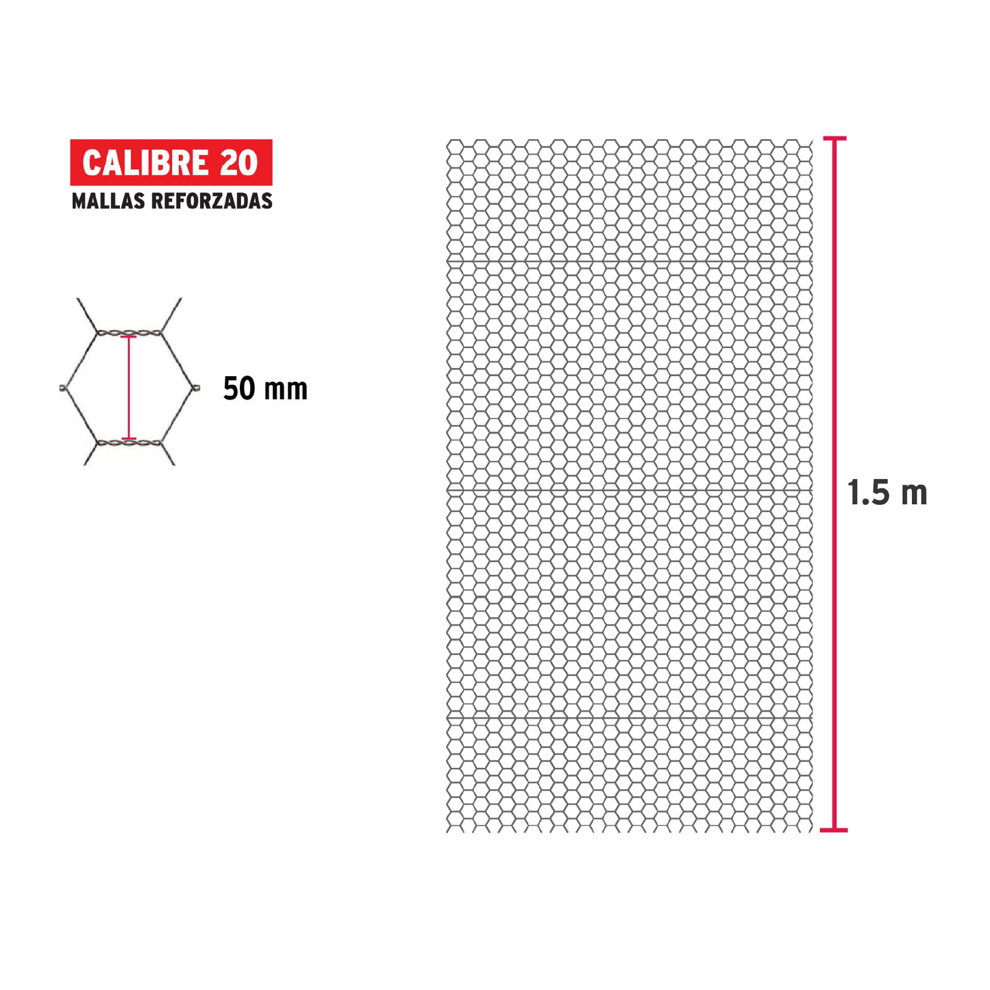 Malla de acero galvanizado, hexagonal, 50 mm x 1.50 m