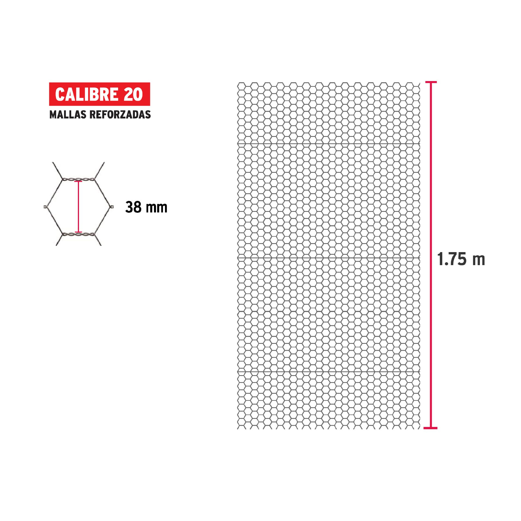 Malla de acero galvanizado, hexagonal, 38 mm x 1.75 m