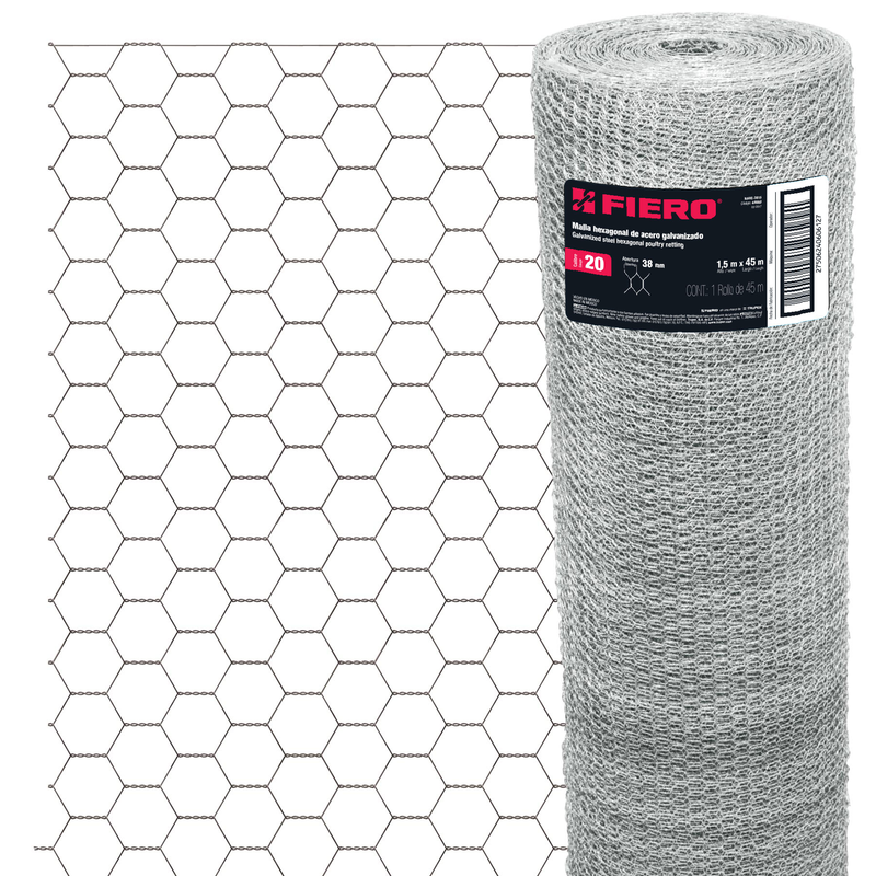 Malla de acero galvanizado, hexagonal, 38 mm x 1.50 m