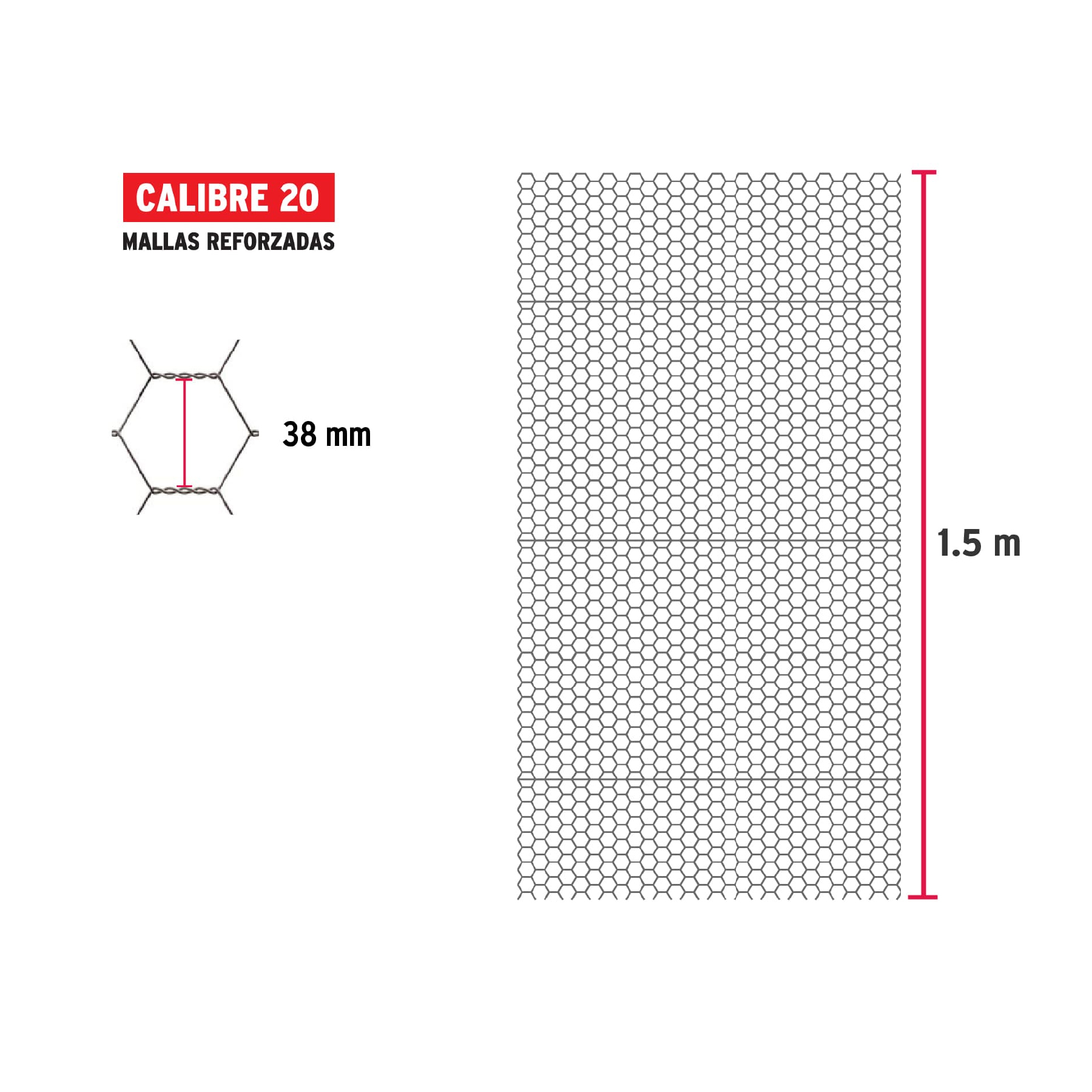 Malla de acero galvanizado, hexagonal, 38 mm x 1.50 m
