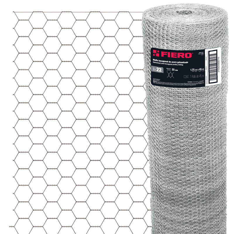 Malla de acero galvanizado, hexagonal, 25 mm x 1.75 m