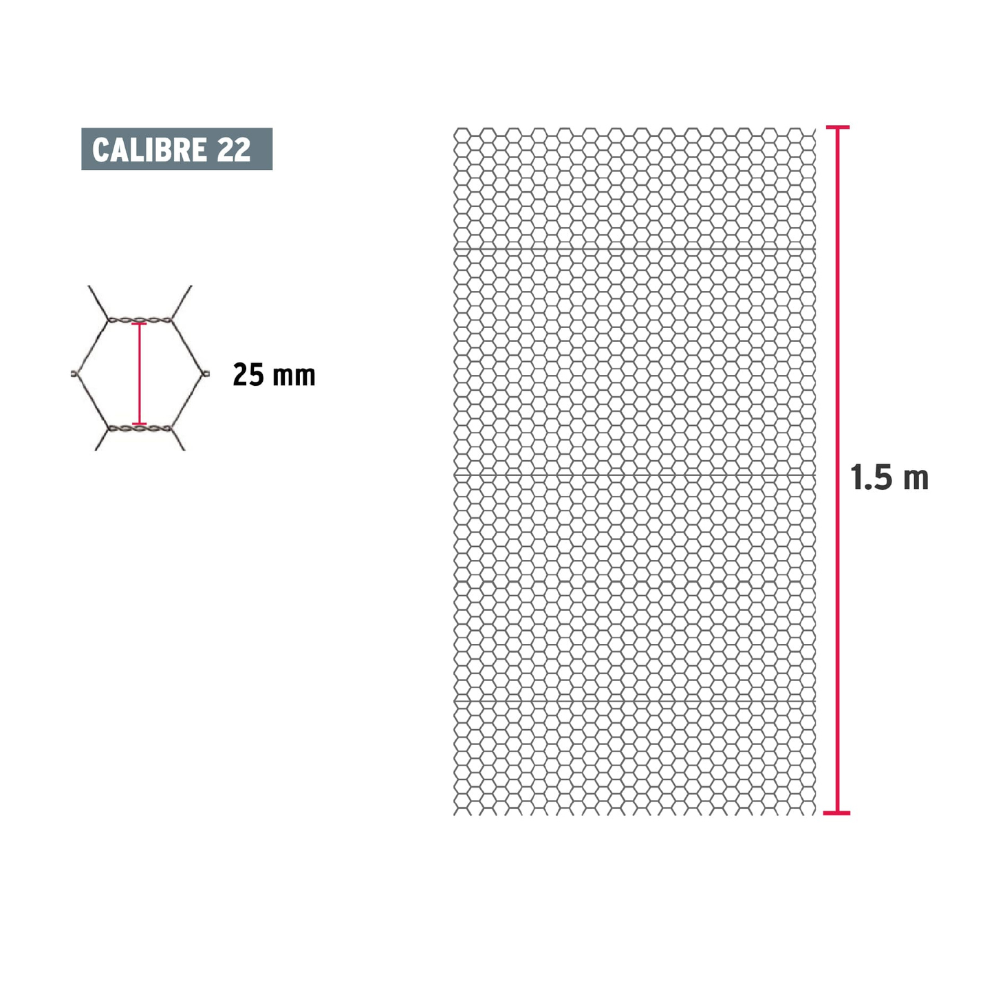 Malla de acero galvanizado, hexagonal, 25 mm x 1.50 m