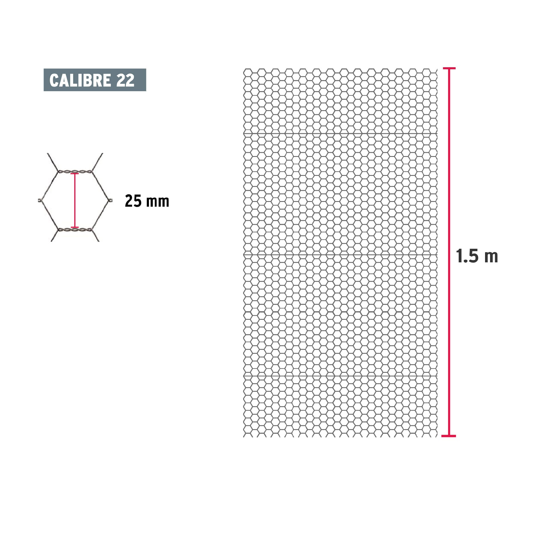 Malla de acero galvanizado, hexagonal, 25 mm x 1.50 m