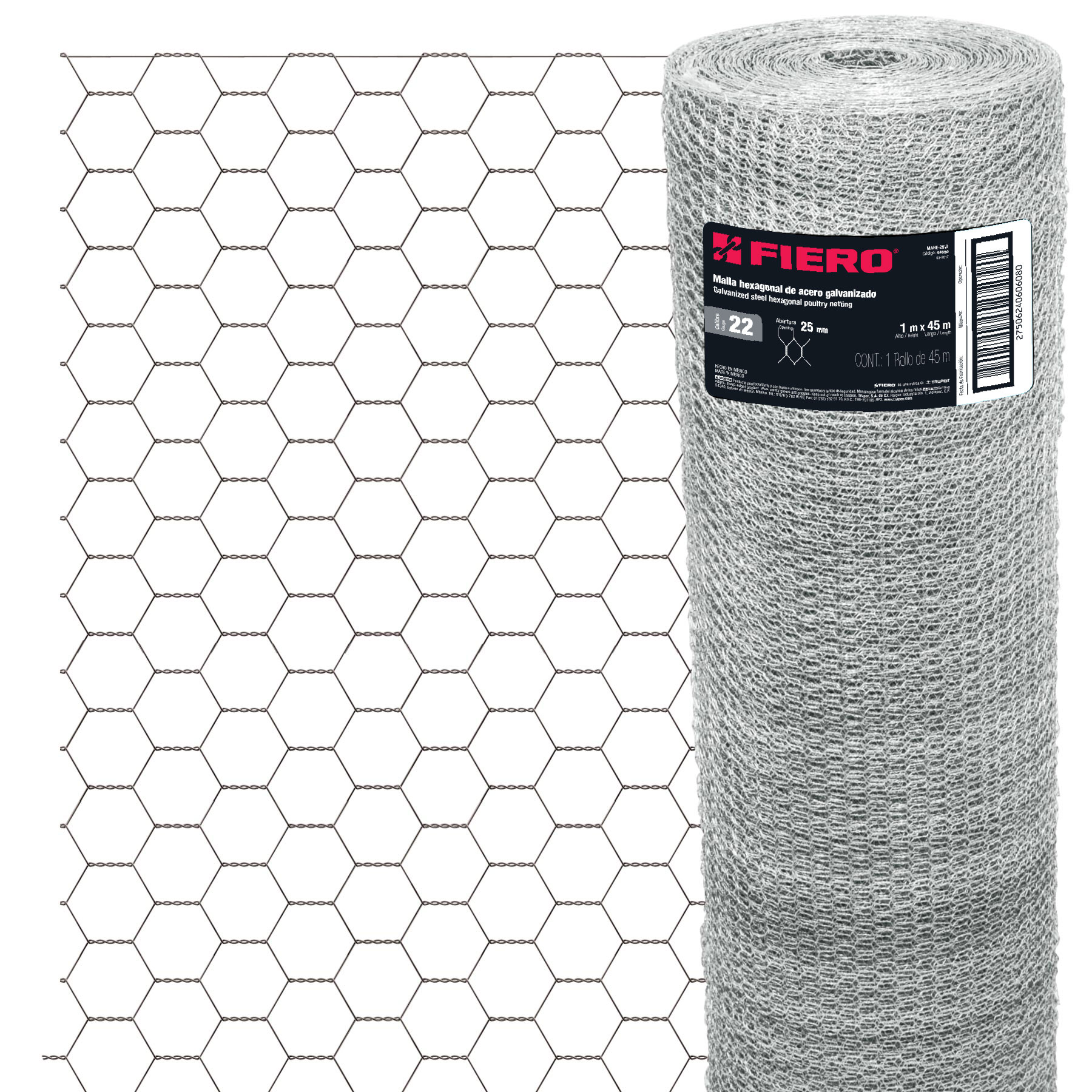 Malla de acero galvanizado, hexagonal, 25 mm x 1.00 m