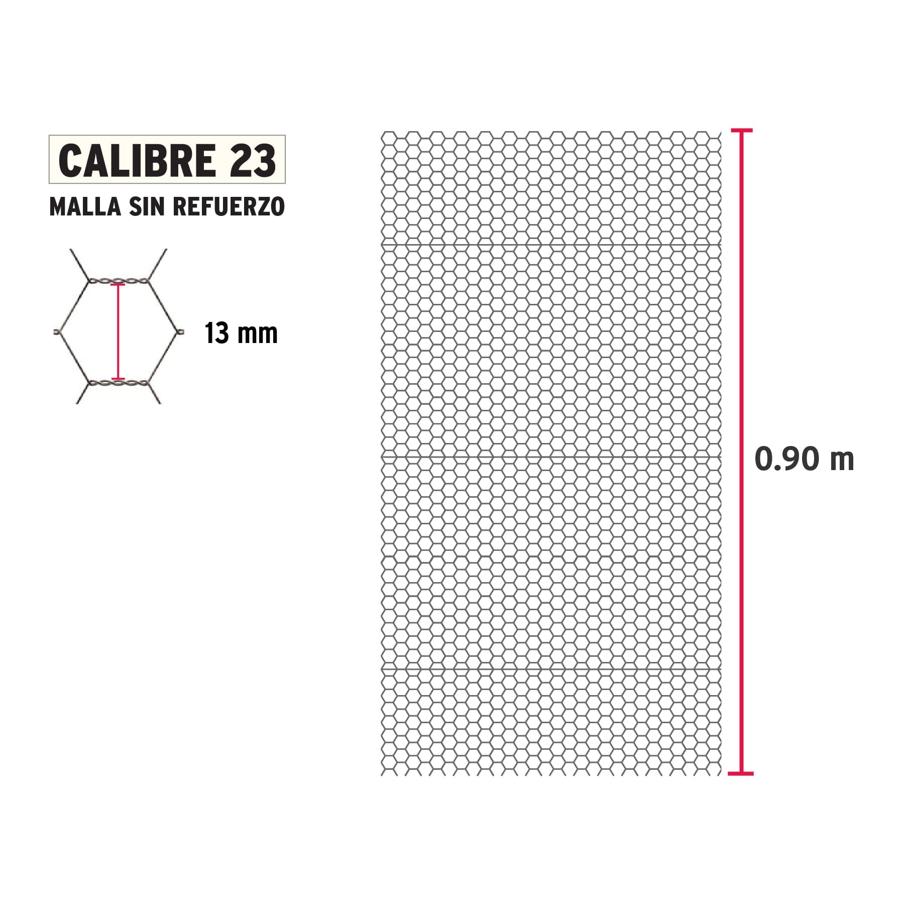 Malla de acero galvanizado, hexagonal, 13 mm x 0.90 m