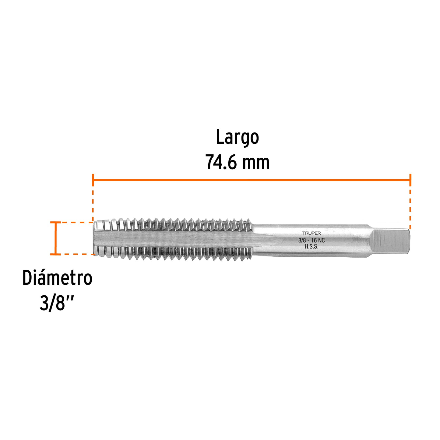 Machuelo semicónico 3/8" x 16, cuerda gruesa