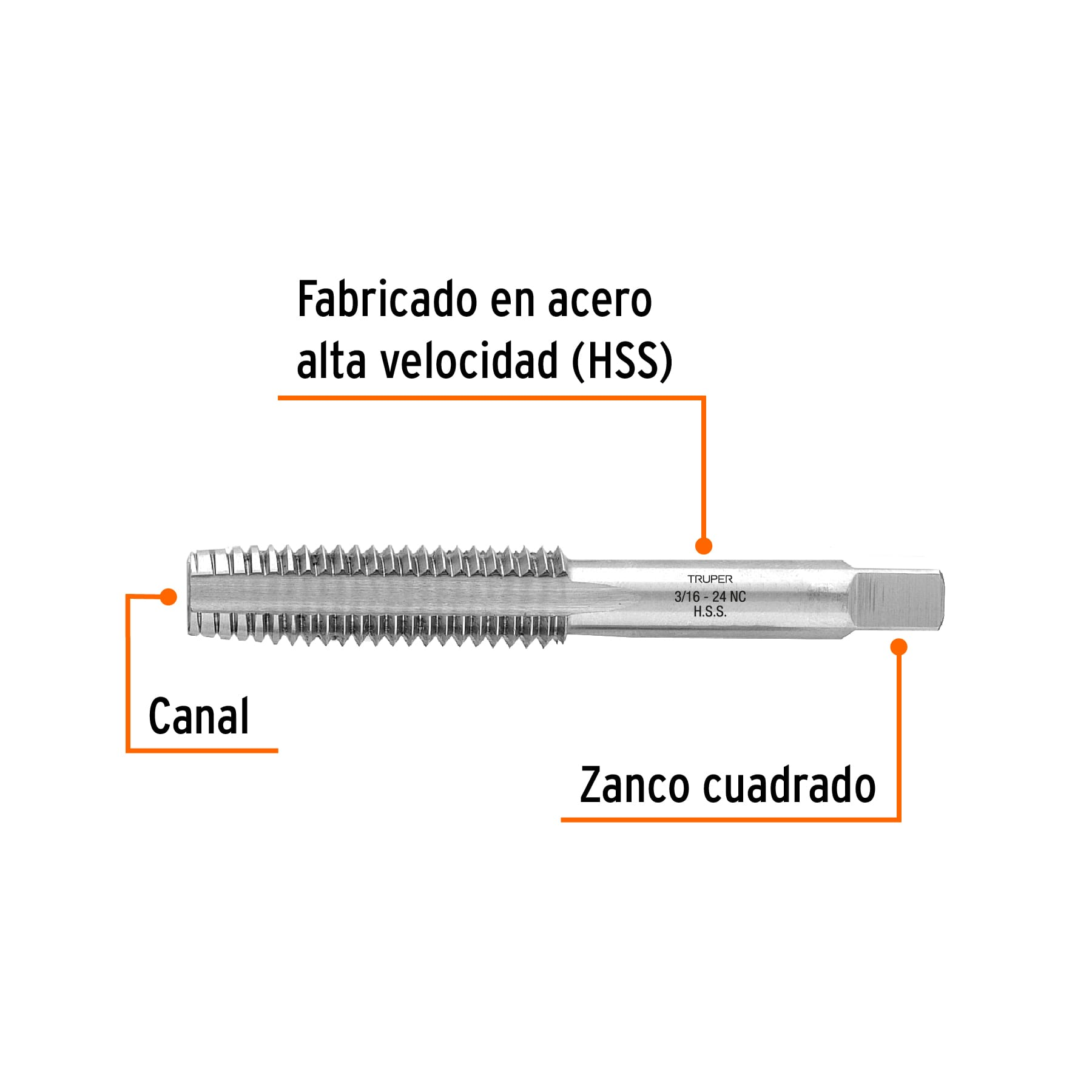 Machuelo semicónico 3/16" x 24 , cuerda gruesa