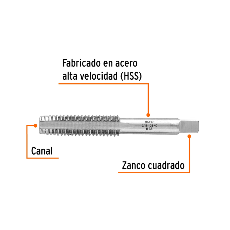 Machuelo semicónico 3/16" x 24 , cuerda gruesa