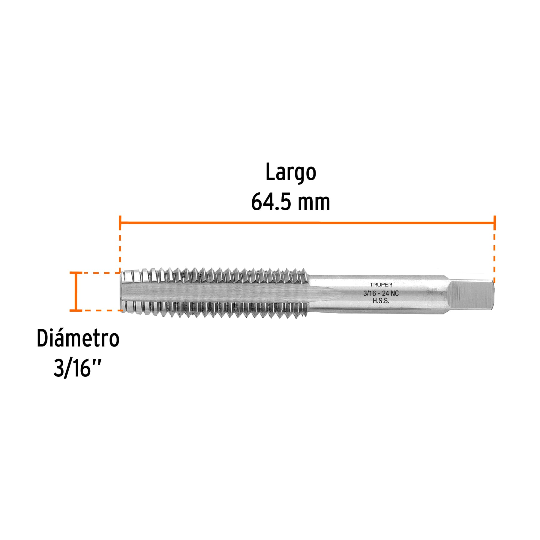 Machuelo semicónico 3/16" x 24 , cuerda gruesa