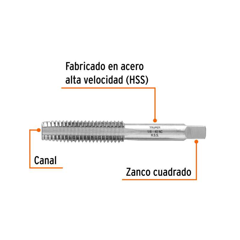 Machuelo semicónico 1/8" x 40 , cuerda gruesa