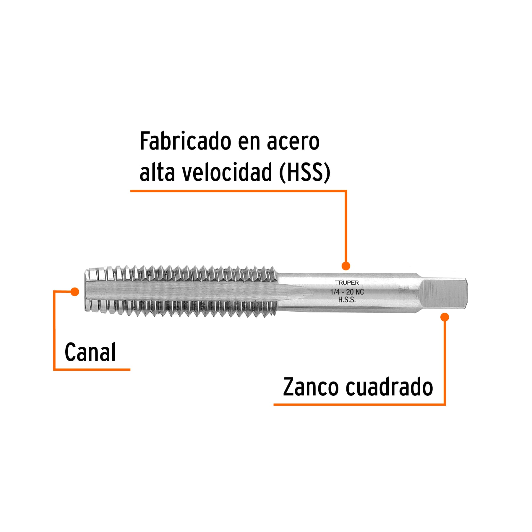 Machuelo semicónico 1/4" x 20, cuerda gruesa