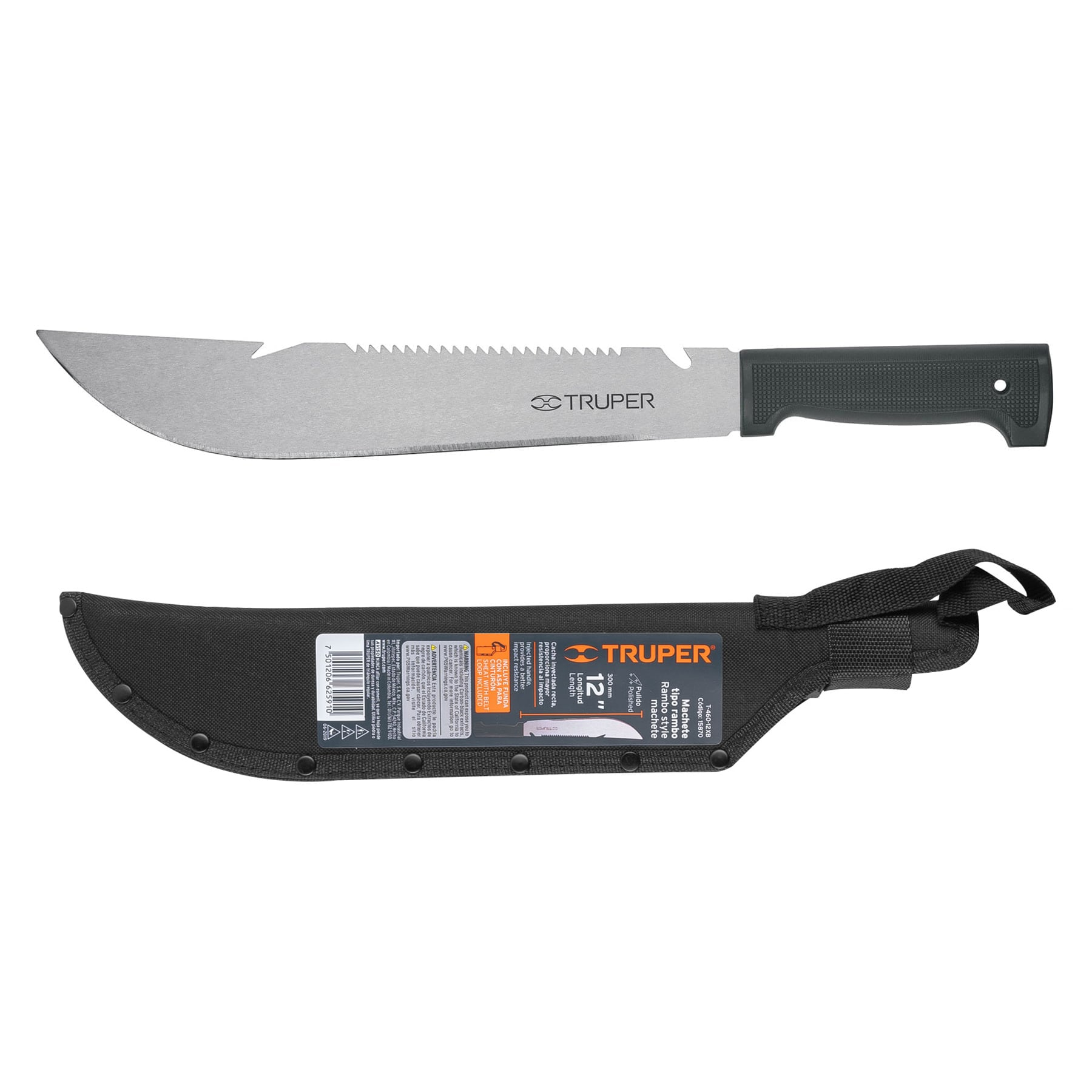 Machete tipo Rambo 12" con cacha negra con funda
