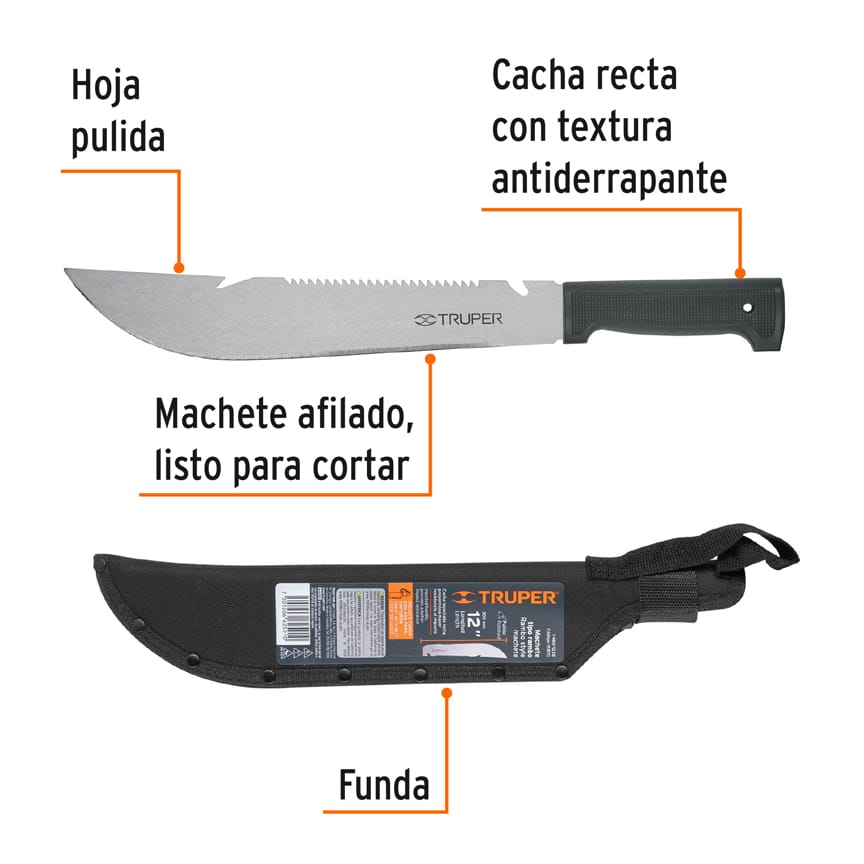 Machete tipo Rambo 12" con cacha negra con funda