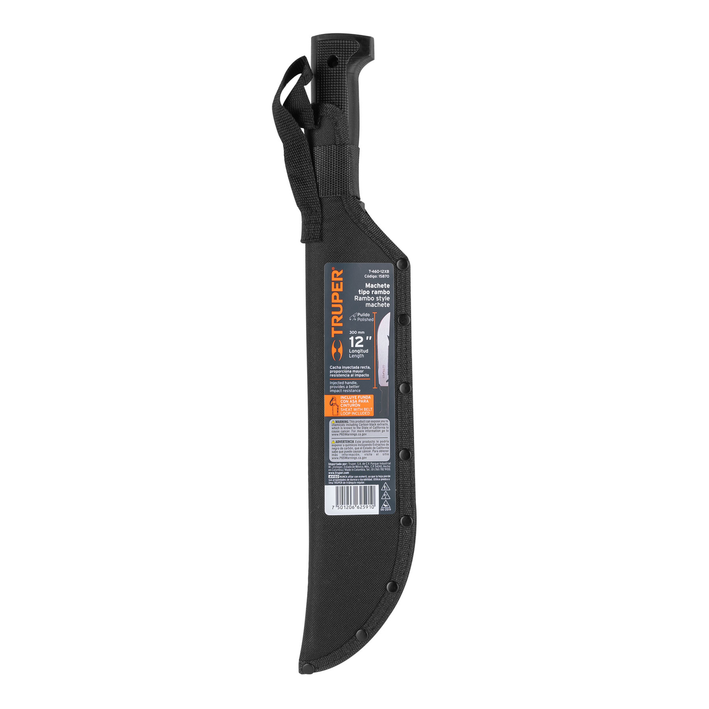 Machete tipo Rambo 12" con cacha negra con funda