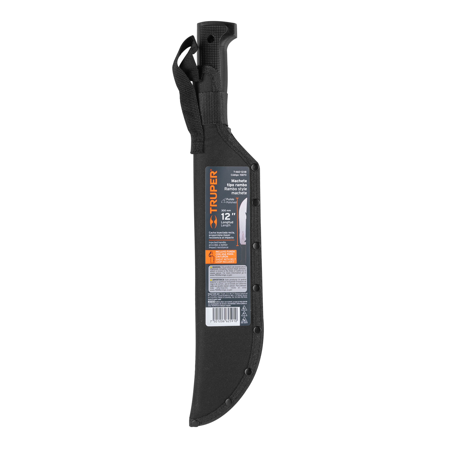 Machete tipo Rambo 12" con cacha negra con funda