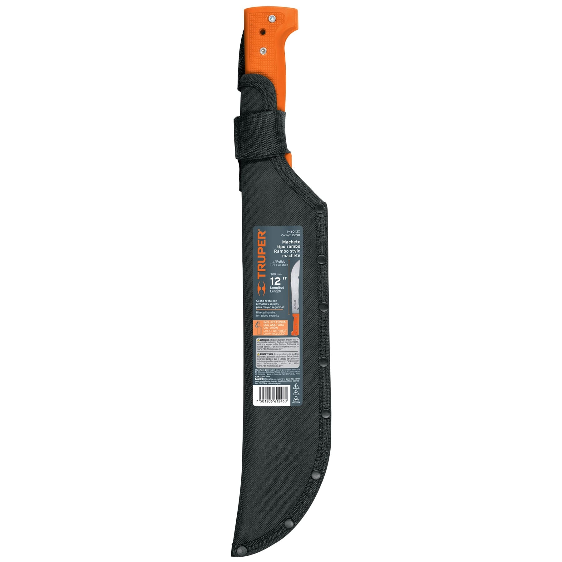 Machete tipo rambo 12" cacha naranja con funda