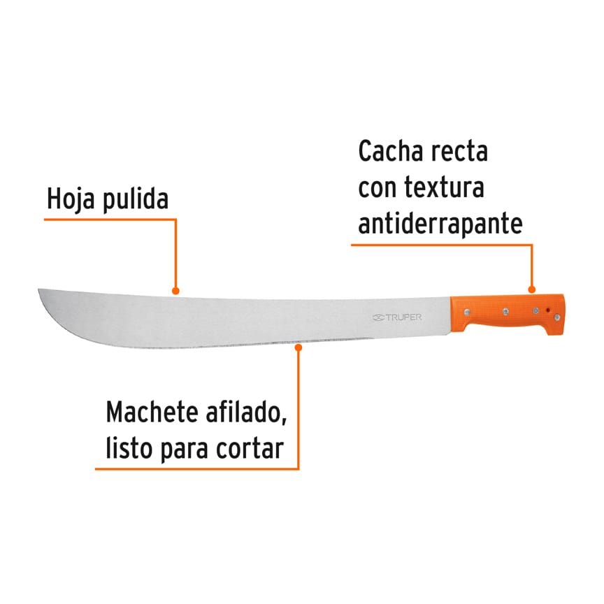 Machete estándar 18" cacha naranja, caballete