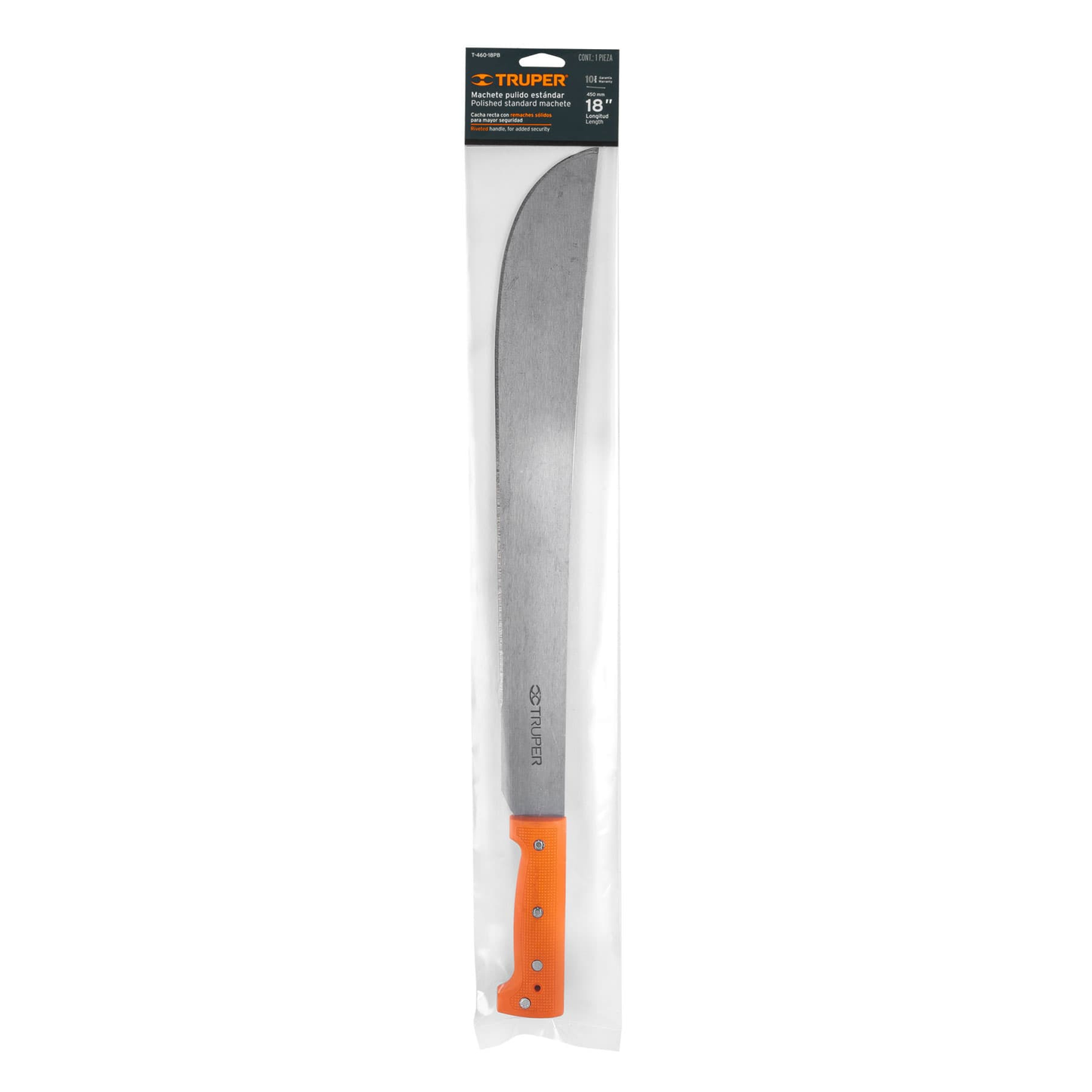 Machete estándar 18" cacha naranja, caballete